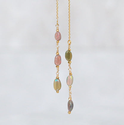 Ethiopian Opal Threader Earrings: Handmade 14k Gold Fill, October Birthstone