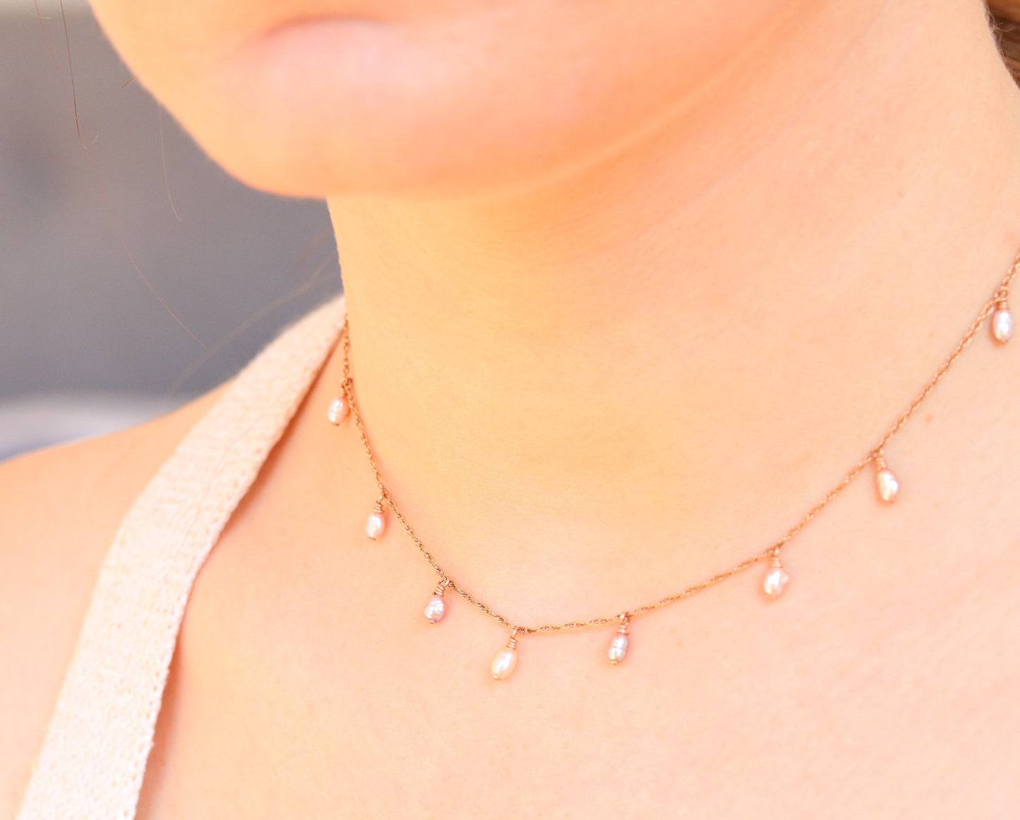 Handmade Rose Gold Freshwater Pearl Choker: Pastel Pink Baroque Necklace