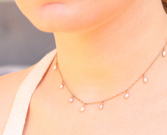 Handmade Rose Gold Freshwater Pearl Choker: Pastel Pink Baroque Necklace