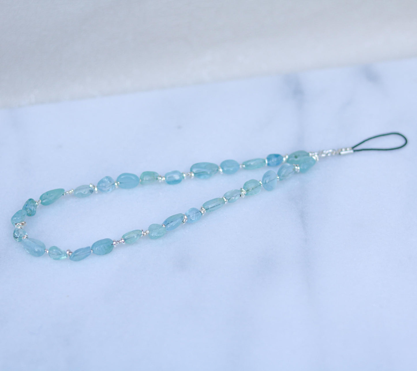 Aquamarine Gemstone Phone Charm: Sterling Silver Accents, Handmade in France