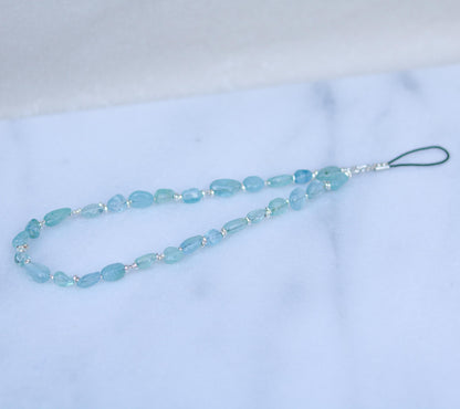 Aquamarine Gemstone Phone Charm: Sterling Silver Accents, Handmade in France