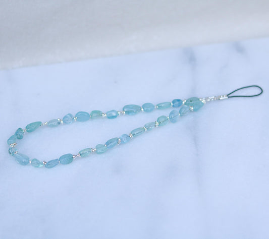 Aquamarine Gemstone Phone Charm: Sterling Silver Accents, Handmade in France