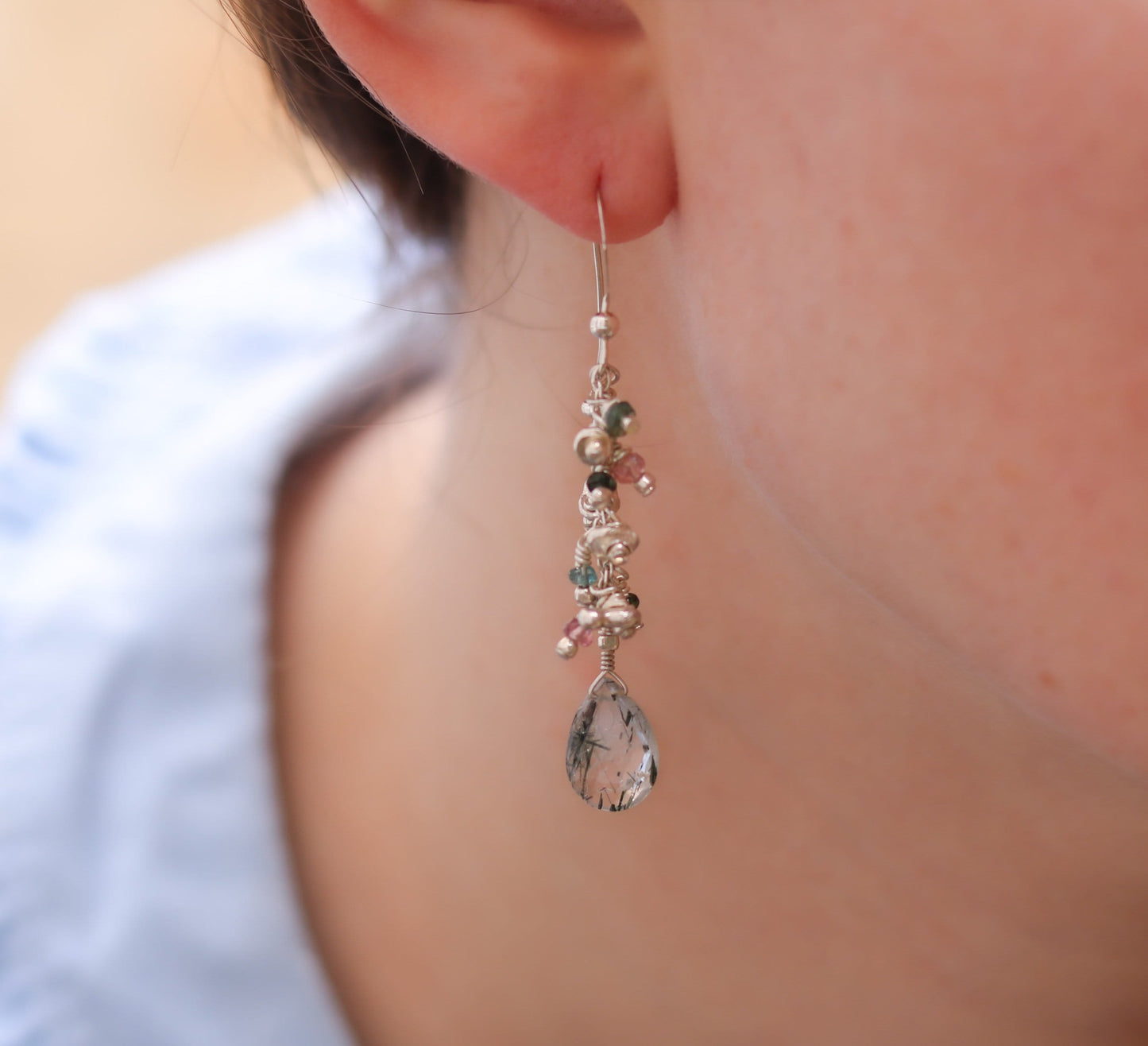 Handmade Rose Gold Rutilated Quartz & Labradorite Earrings