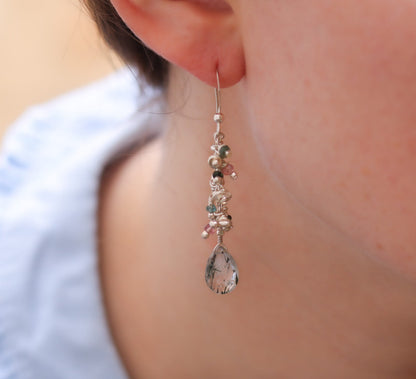 Handmade Rose Gold Rutilated Quartz & Labradorite Earrings