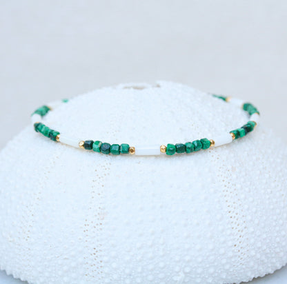 Malachite & Sea Bamboo Bracelet: 14k Gold Filled Accent Beads