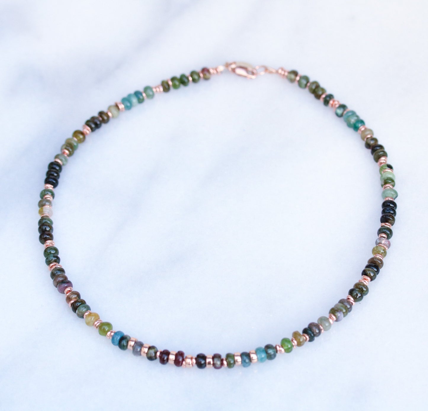 Tourmaline Heishi Choker: Rose Gold Vermeil, Surfer Style Necklace