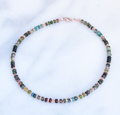 Tourmaline Heishi Choker: Rose Gold Vermeil, Surfer Style Necklace