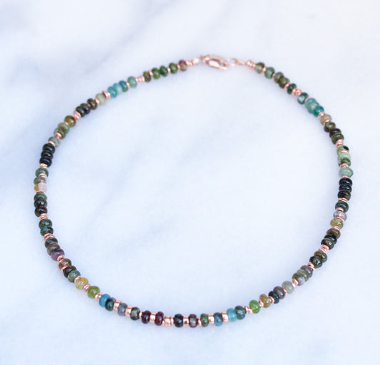 Tourmaline Heishi Choker: Rose Gold Vermeil, Surfer Style Necklace