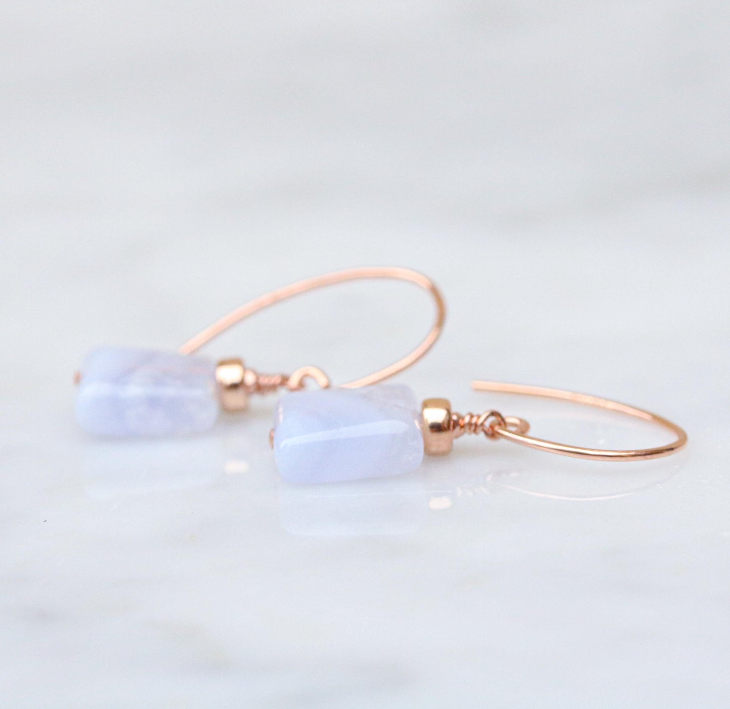 Blue Lace Agate Earrings: 14ct Rose Gold Filled, Faceted Gemstone