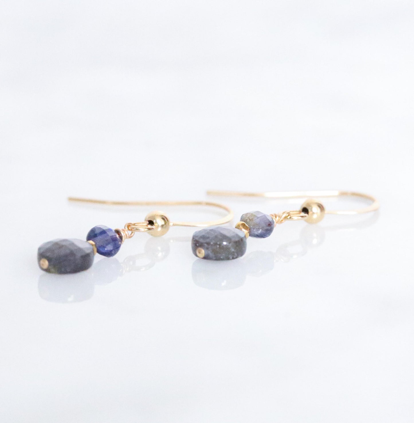 Iolite Dangle Earrings: Gold Vermeil Karen Hill Tribe Beads, 14k Gold Filled