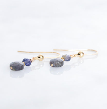 Iolite Dangle Earrings: Gold Vermeil Karen Hill Tribe Beads, 14k Gold Filled
