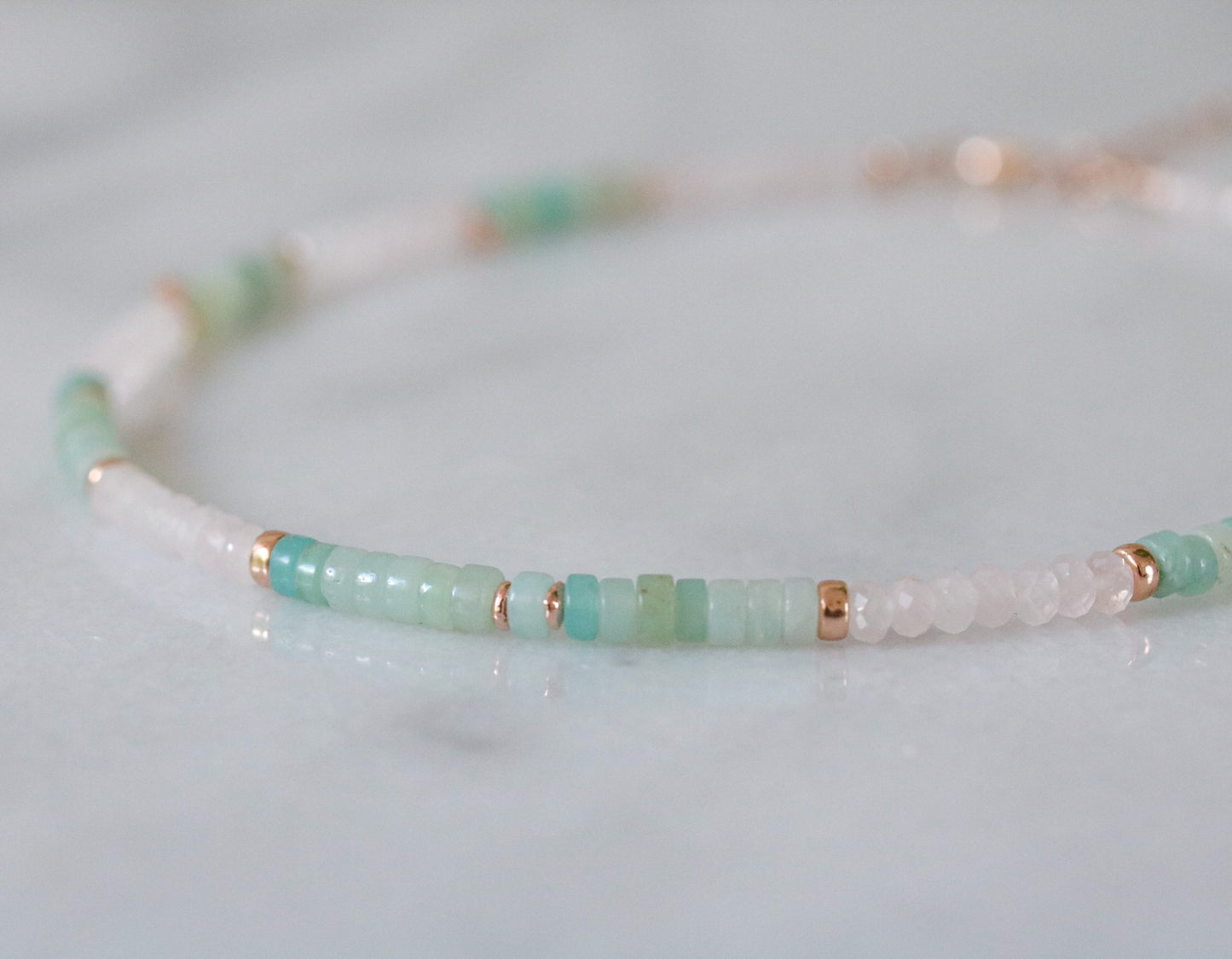 Rose Quartz Amazonite Choker: Rose Gold Heishi Necklace
