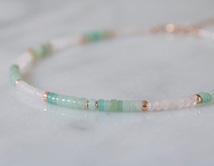 Rose Quartz Amazonite Choker: Rose Gold Heishi Necklace