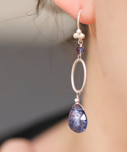 Handmade Iolite Drop Earrings: Sterling Silver Modern Design