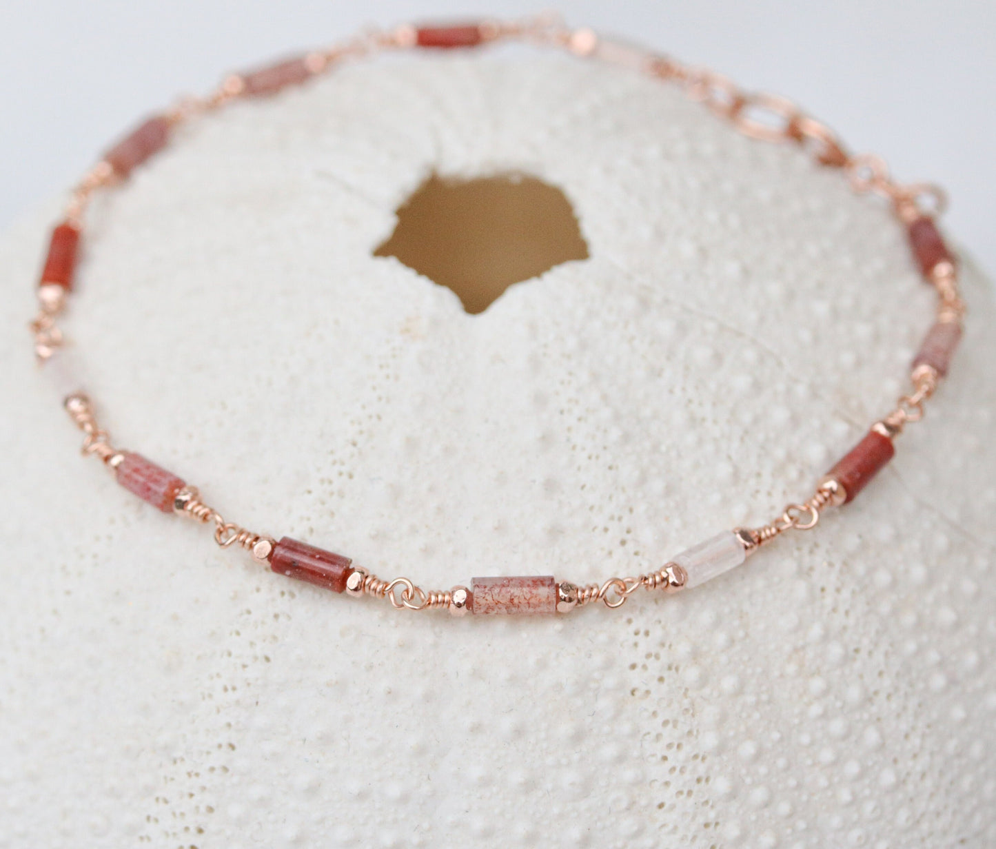 Pink Agate Rose Quartz Bracelet: Rose Gold Filled Chain