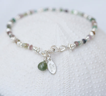 Karen Hill Tribe Silver Nugget Bracelet: Green Tourmaline Gemstone