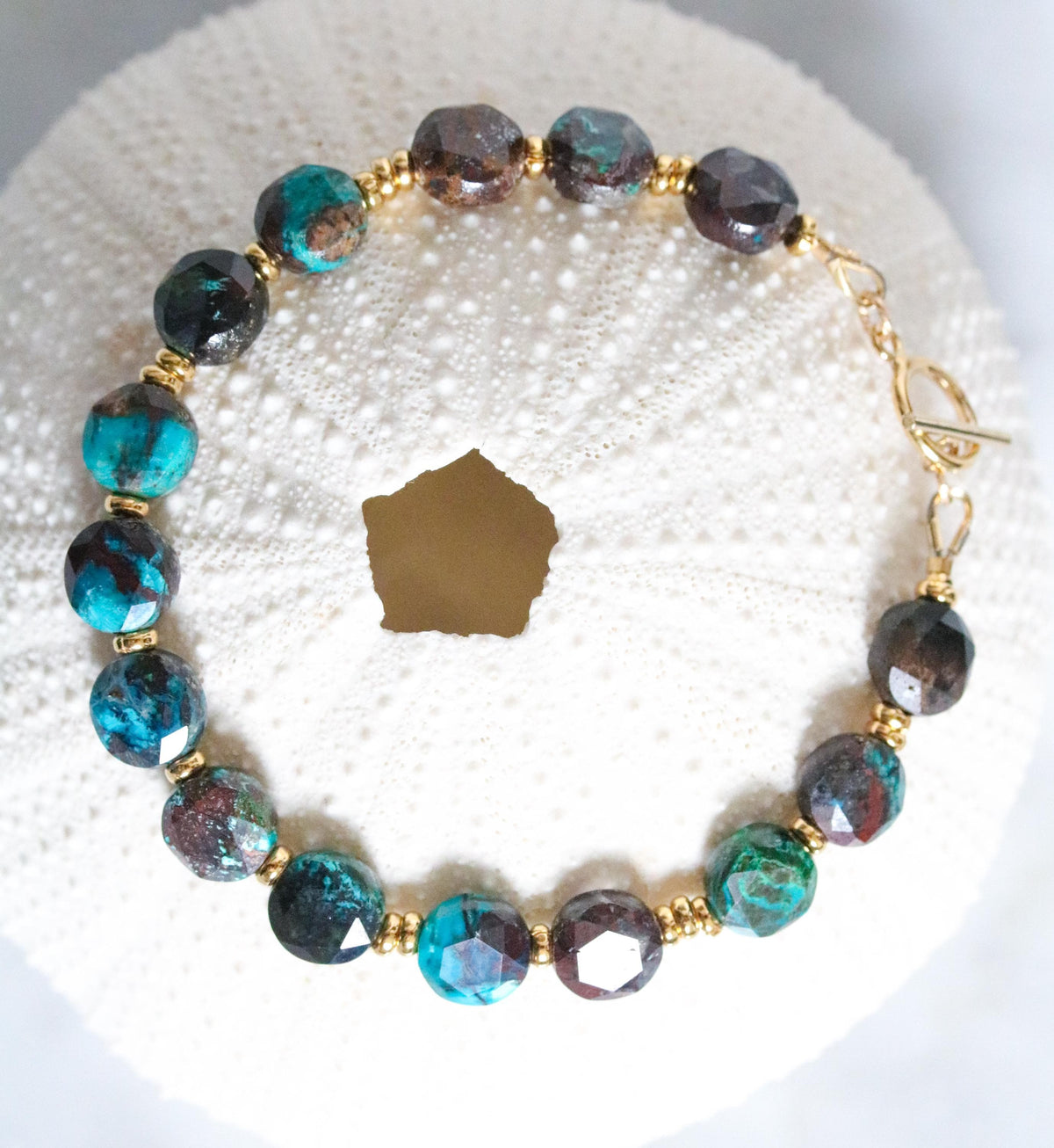 Azurite Malachite Bracelet: Karen Hill Tribe Gold Fill, Faceted Gemstone