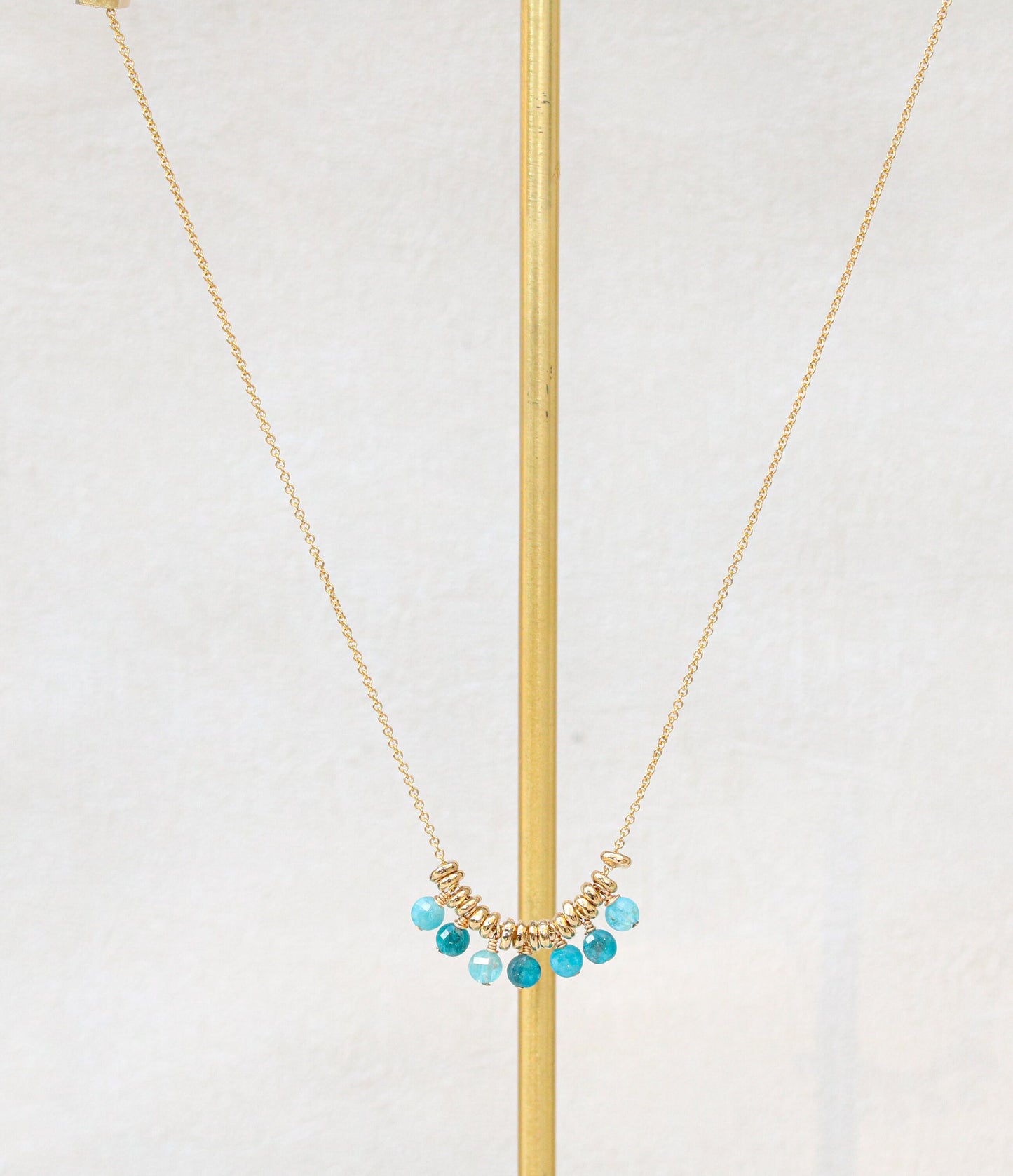 Apatite Gemstone Necklace: 14k Gold Filled Charm, Handmade in France