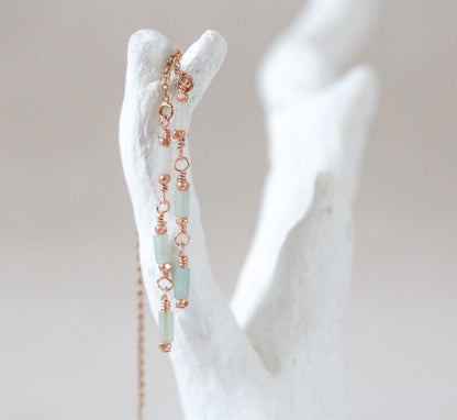 Mint Amazonite Threader Earrings: Rose Gold Chain, Dainty Gemstone Jewelry