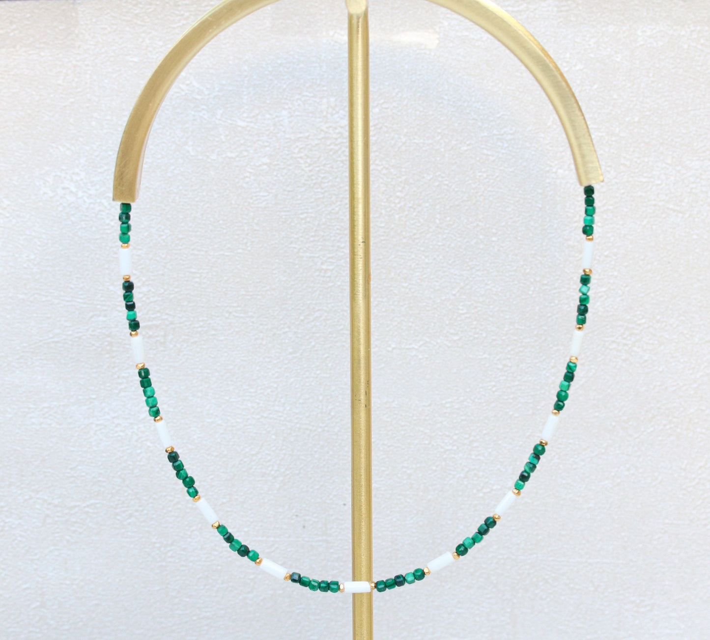 Malachite Choker: White Sea Bamboo & Gold Vermeil Necklace