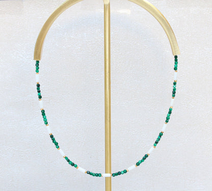 Malachite Choker: White Sea Bamboo & Gold Vermeil Necklace