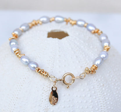 Freshwater Pearl Bracelet: Gold Vermeil Nugget Bead, June Birthstone