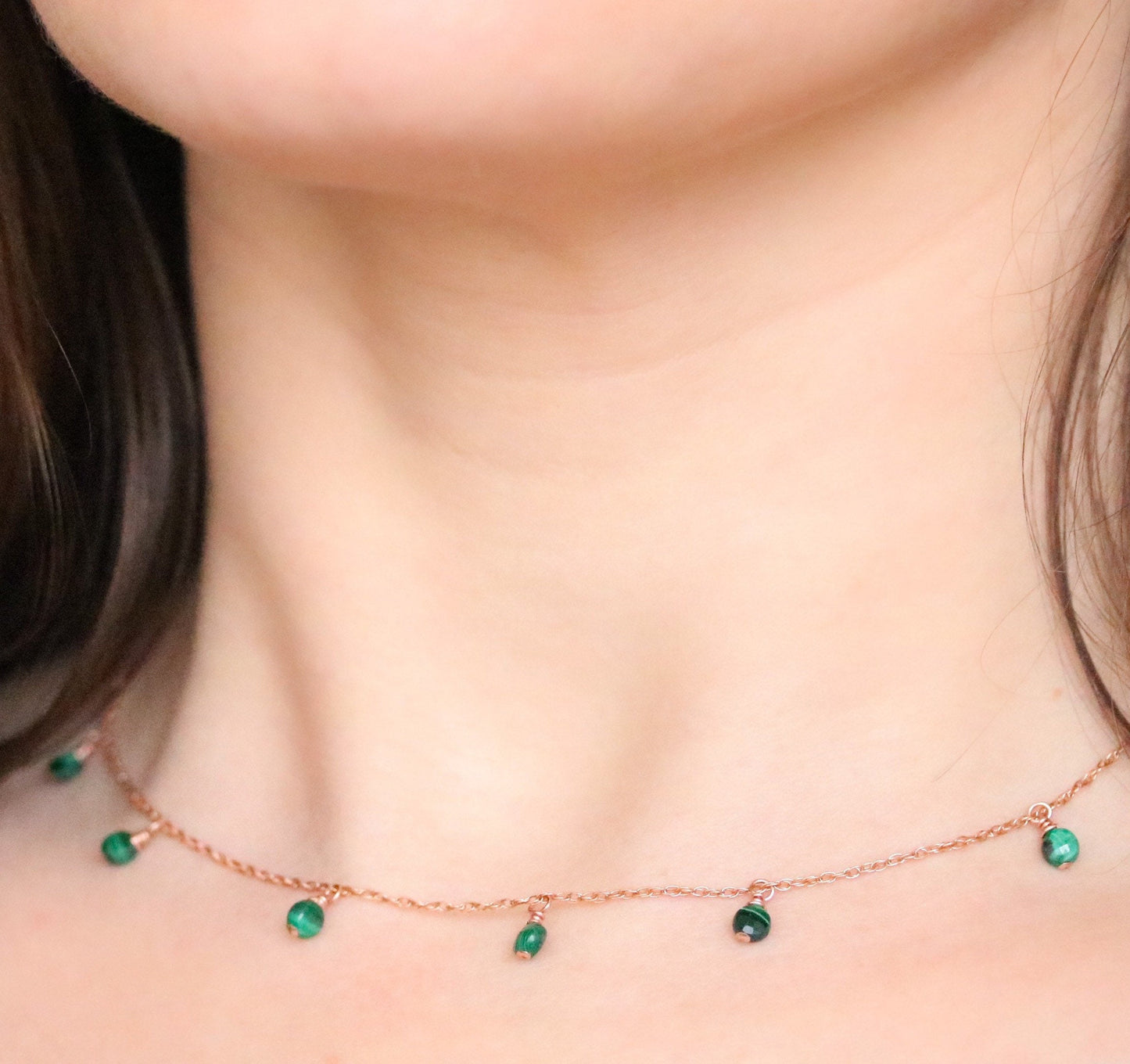 Handmade Rose Gold Malachite Mini Coin Choker Necklace