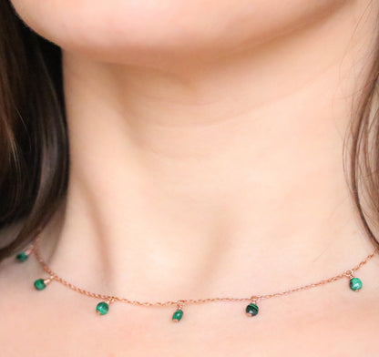 Handmade Rose Gold Malachite Mini Coin Choker Necklace