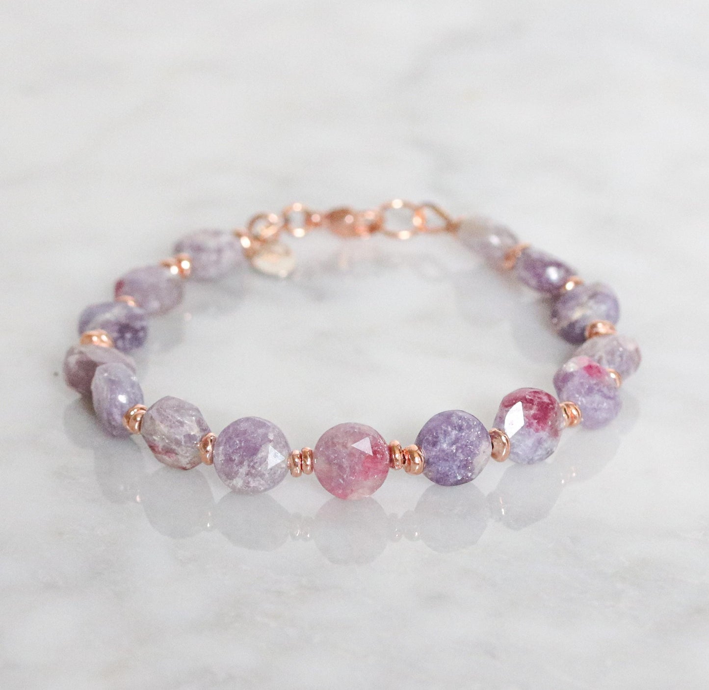 Plum Flower Tourmaline Bracelet: Karen Hill Tribe Gold Fill, Faceted Gemstone