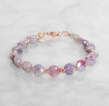 Plum Flower Tourmaline Bracelet: Karen Hill Tribe Gold Fill, Faceted Gemstone