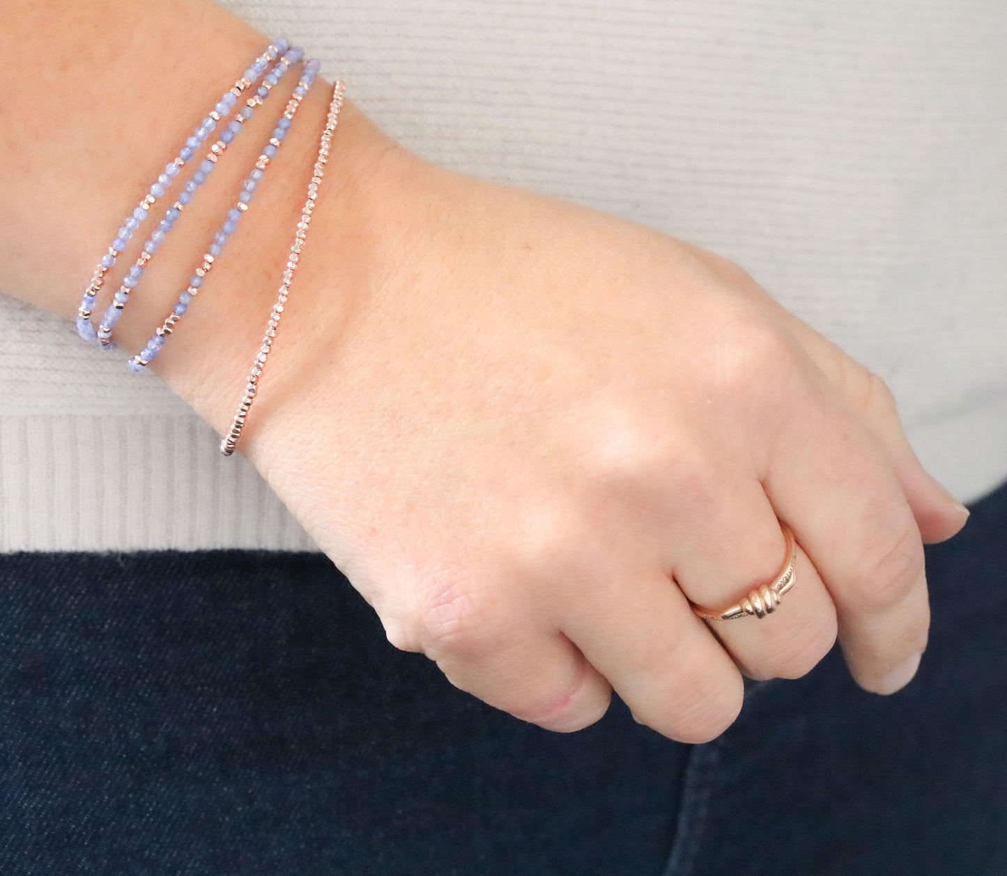 Handmade Tanzanite Wrap Bracelet: Rose Gold Vermeil, December Birthstone