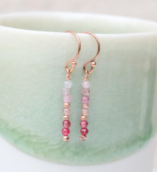 Dainty Spinel Drop Earrings: Rose Gold Vermeil and Karen Hill Tribe Beads