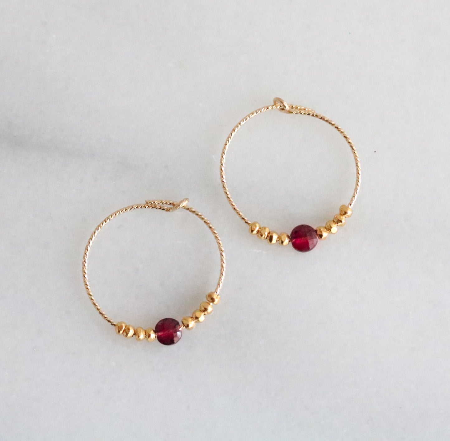 Faceted Garnet Gold Filled Hoops: January Birthstone Earrings