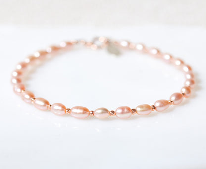 Pink Baroque Pearl Bracelet: Rose Gold Vermeil, June Birthstone