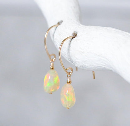 Ethiopian Opal Gold Fill Earrings: Minimalist Gemstone Jewelry