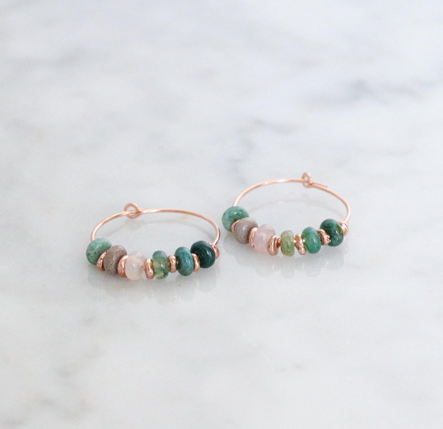 Handmade Indian Agate Rose Gold Hoop Earrings