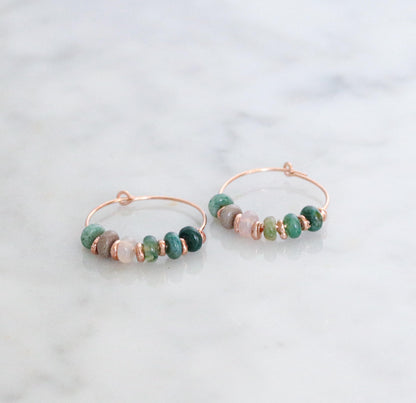 Handmade Indian Agate Rose Gold Hoop Earrings