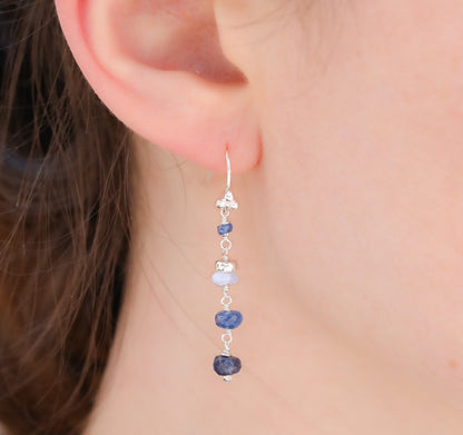 Handmade Sapphire Chalcedony Sterling Silver Dangle Earrings