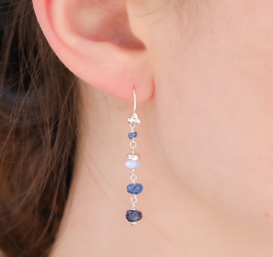 Handmade Sapphire Chalcedony Sterling Silver Dangle Earrings