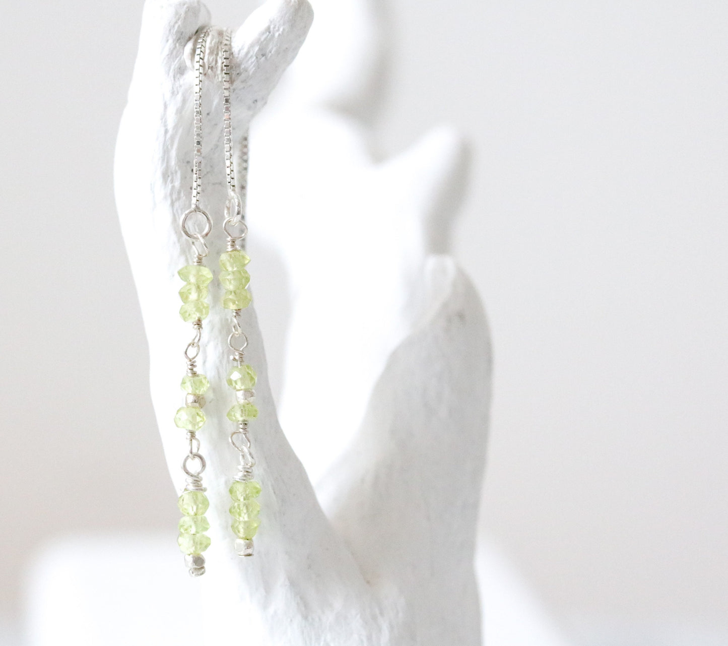 Handmade Peridot Gemstone Threader Earrings: Sterling Silver, Gold or Rose Gold Fill