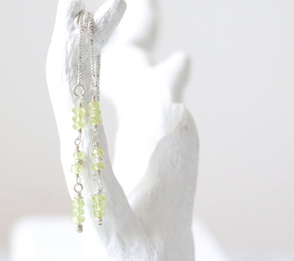 Handmade Peridot Gemstone Threader Earrings: Sterling Silver, Gold or Rose Gold Fill