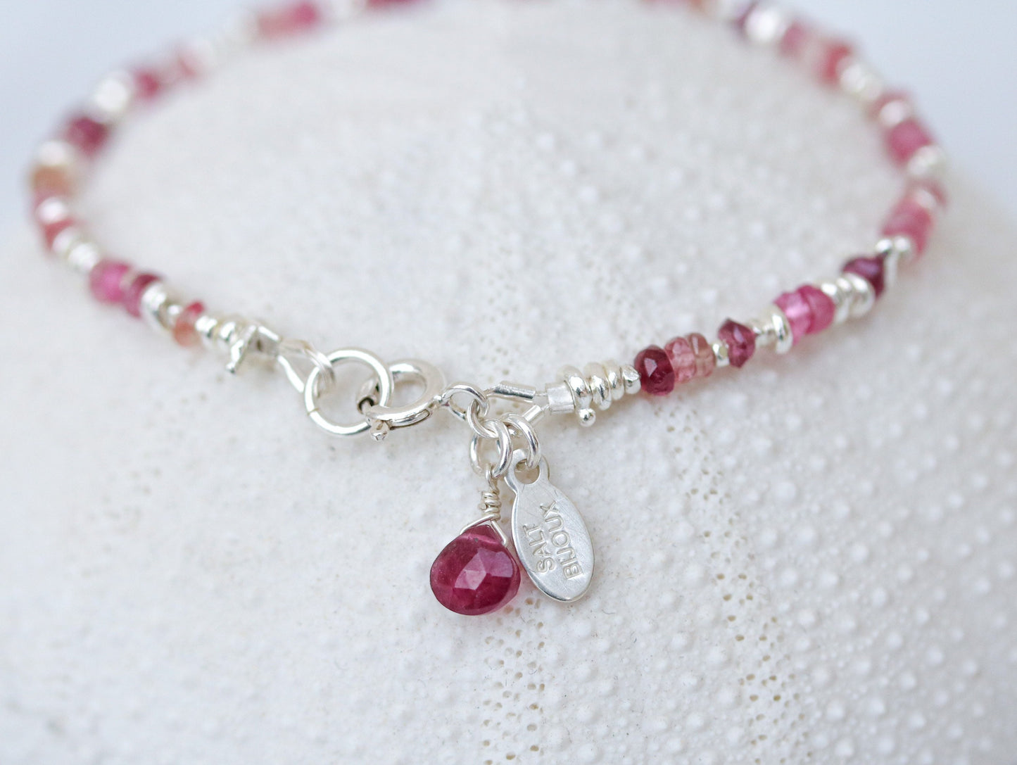 Pink Tourmaline Sterling Silver Nugget Bead Bracelet - Handmade in Paris