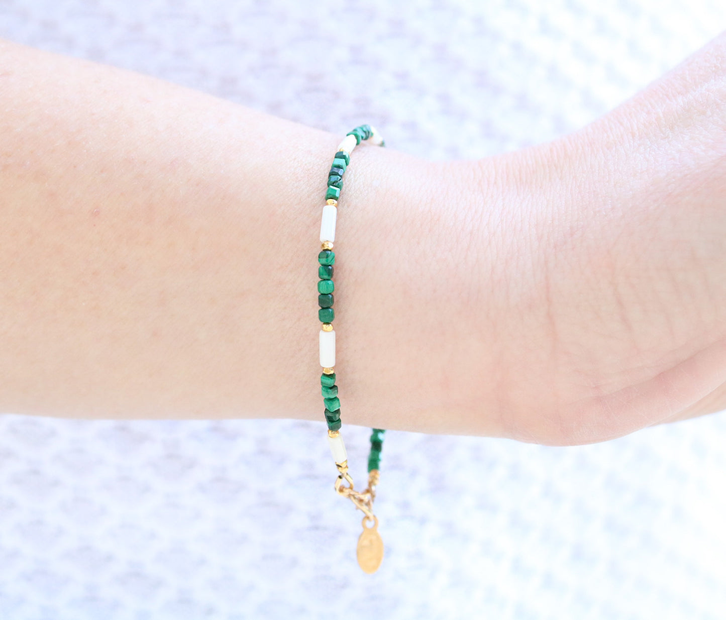 Malachite & Sea Bamboo Bracelet: 14k Gold Filled Accent Beads