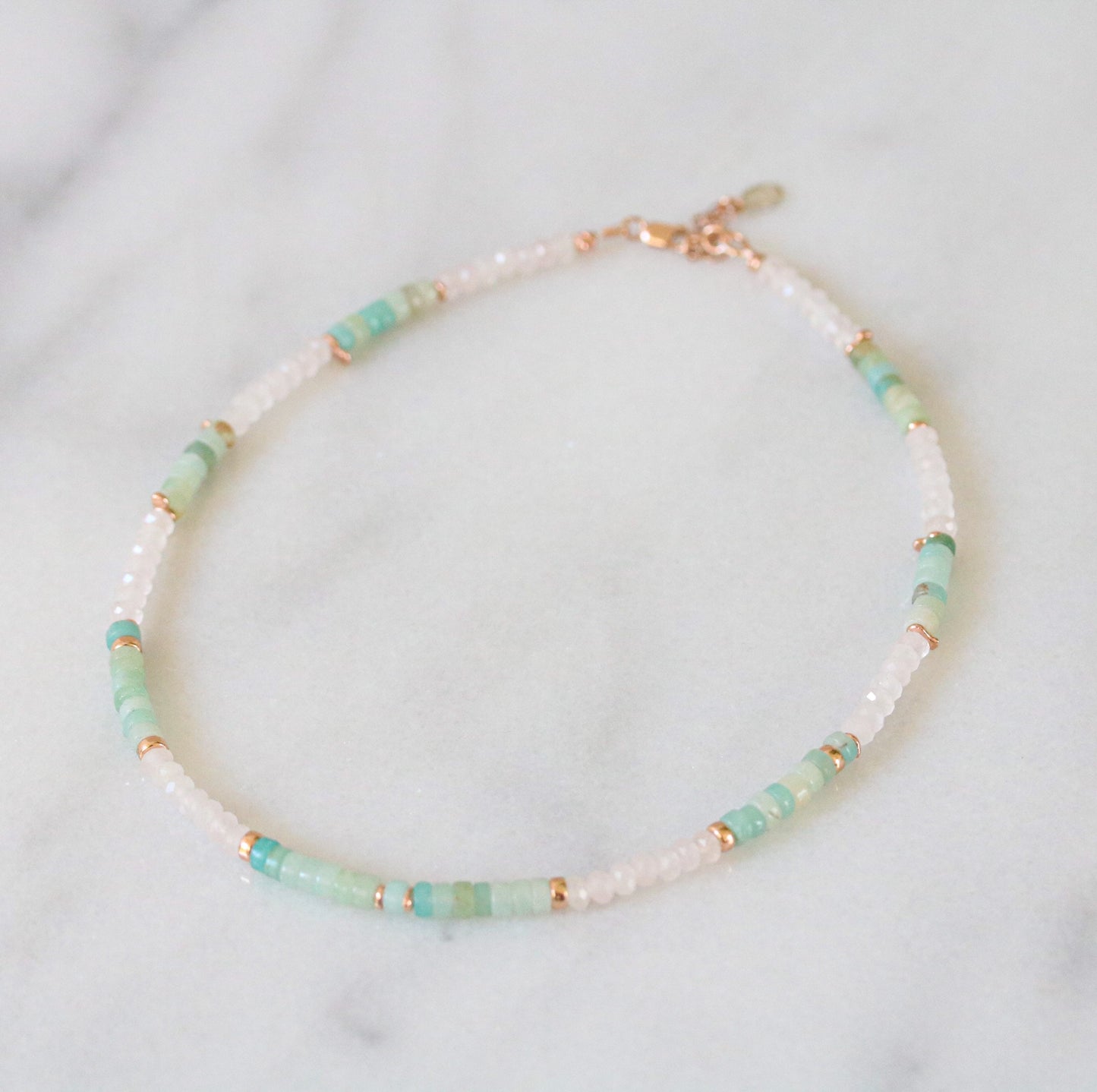 Rose Quartz Amazonite Choker: Rose Gold Heishi Necklace