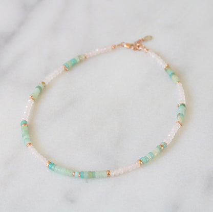 Rose Quartz Amazonite Choker: Rose Gold Heishi Necklace