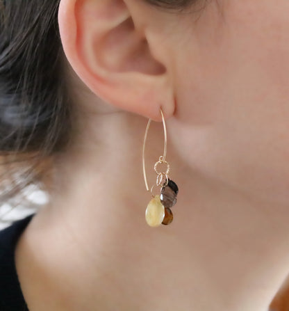 Handmade 14k Gold Filled Gemstone Earrings: Tourmaline & Quartz Cluster