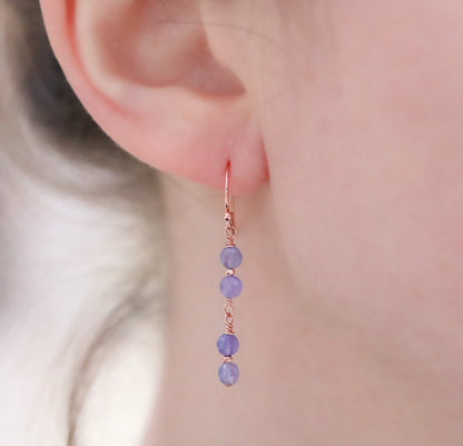 Tanzanite Dangle Earrings: Rose Gold Karen Hill Tribe Beads