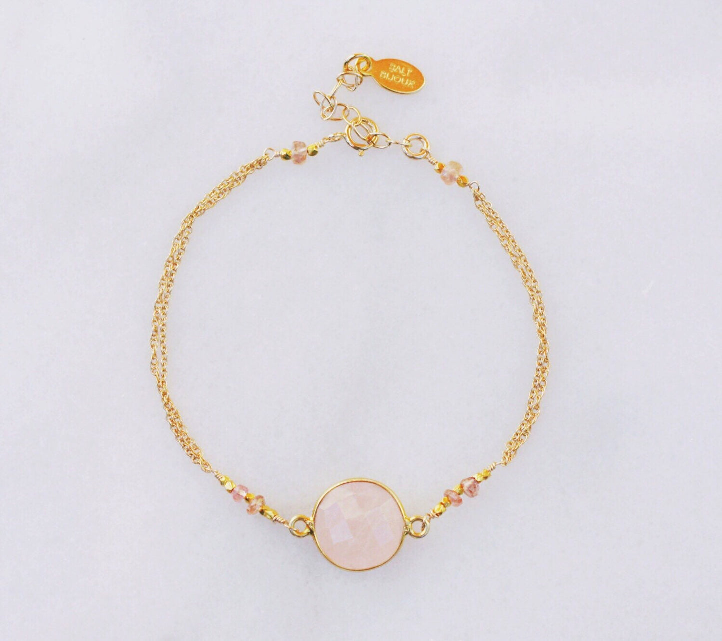 Handmade Rose Quartz Gold Bracelet: Adjustable Gemstone Jewelry