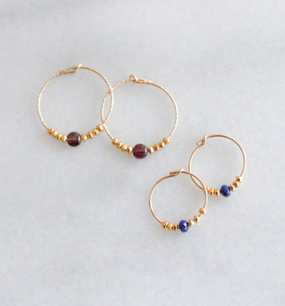 Lapis Lazuli Mini Gold Hoops: 14k Gold Filled Earrings
