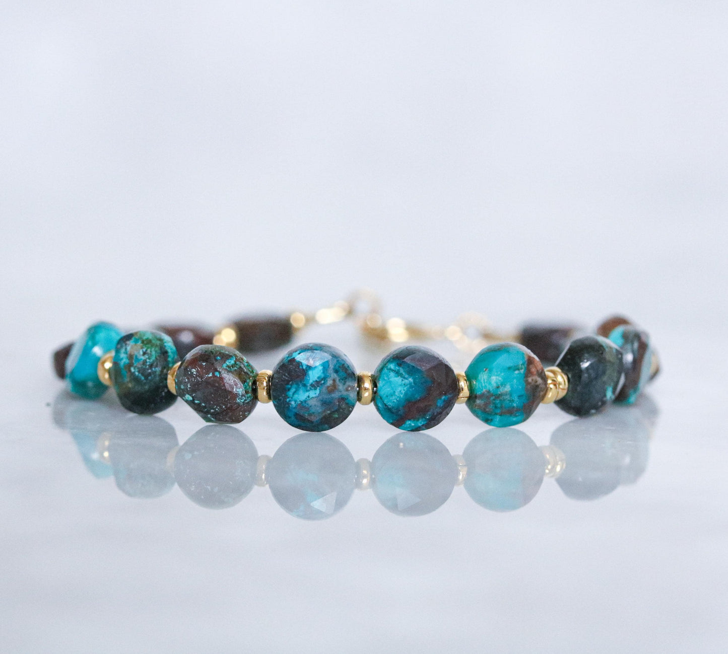 Azurite Malachite Bracelet: Karen Hill Tribe Gold Fill, Faceted Gemstone
